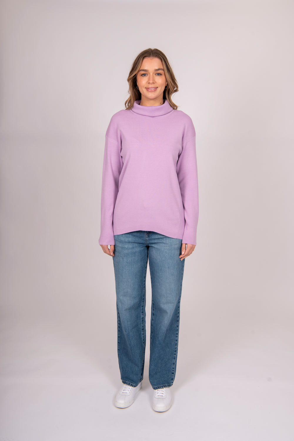 Bella - Roll Neck Pullover Curved Hem & side Panel FB5404