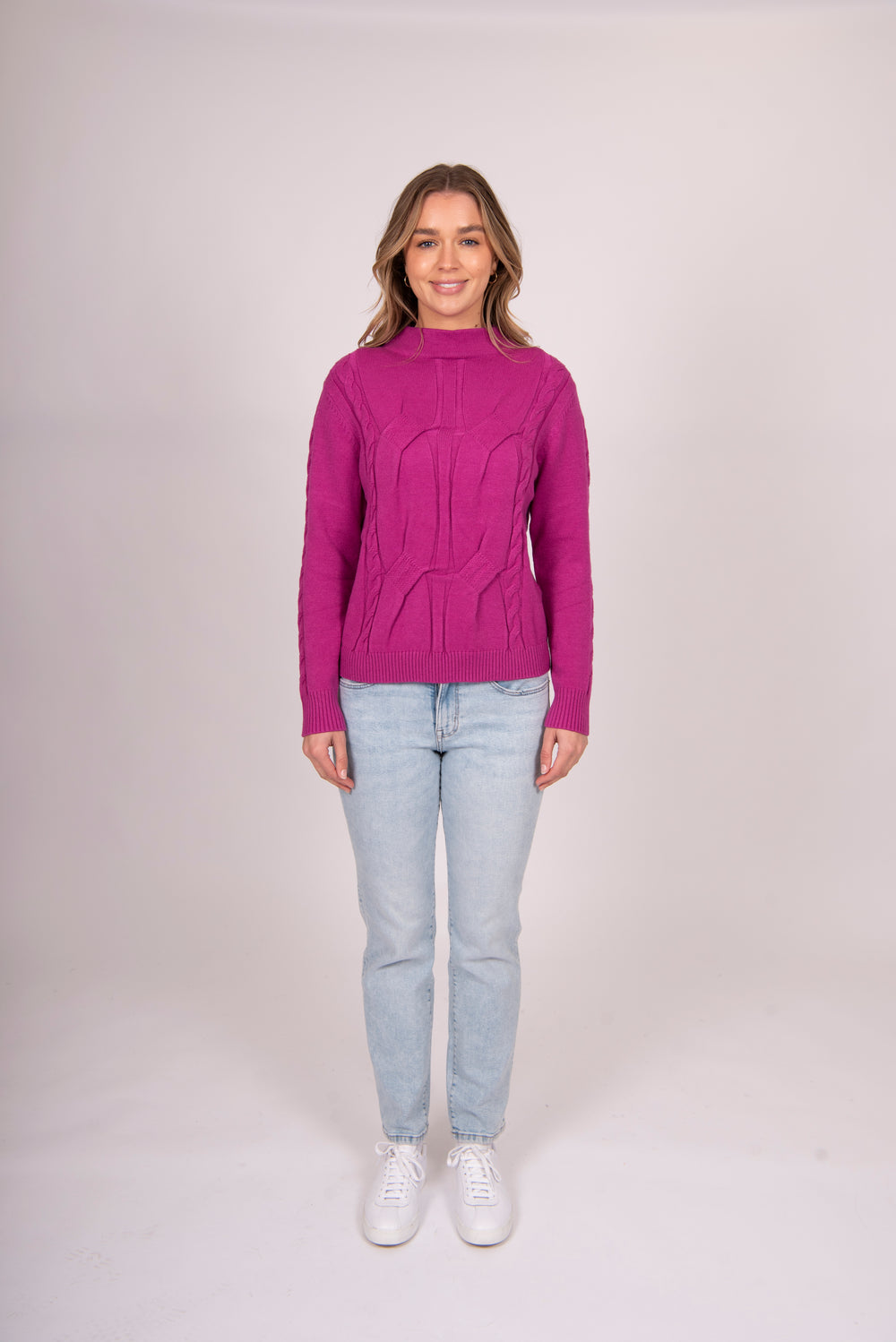 Bella - Funnel Neck Pullover with Cables FB5437
