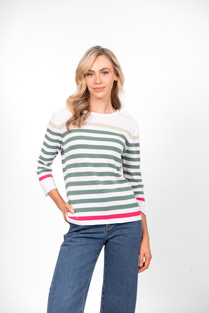 Bella - 3/4 Sleeve Striped Pullover FB4263