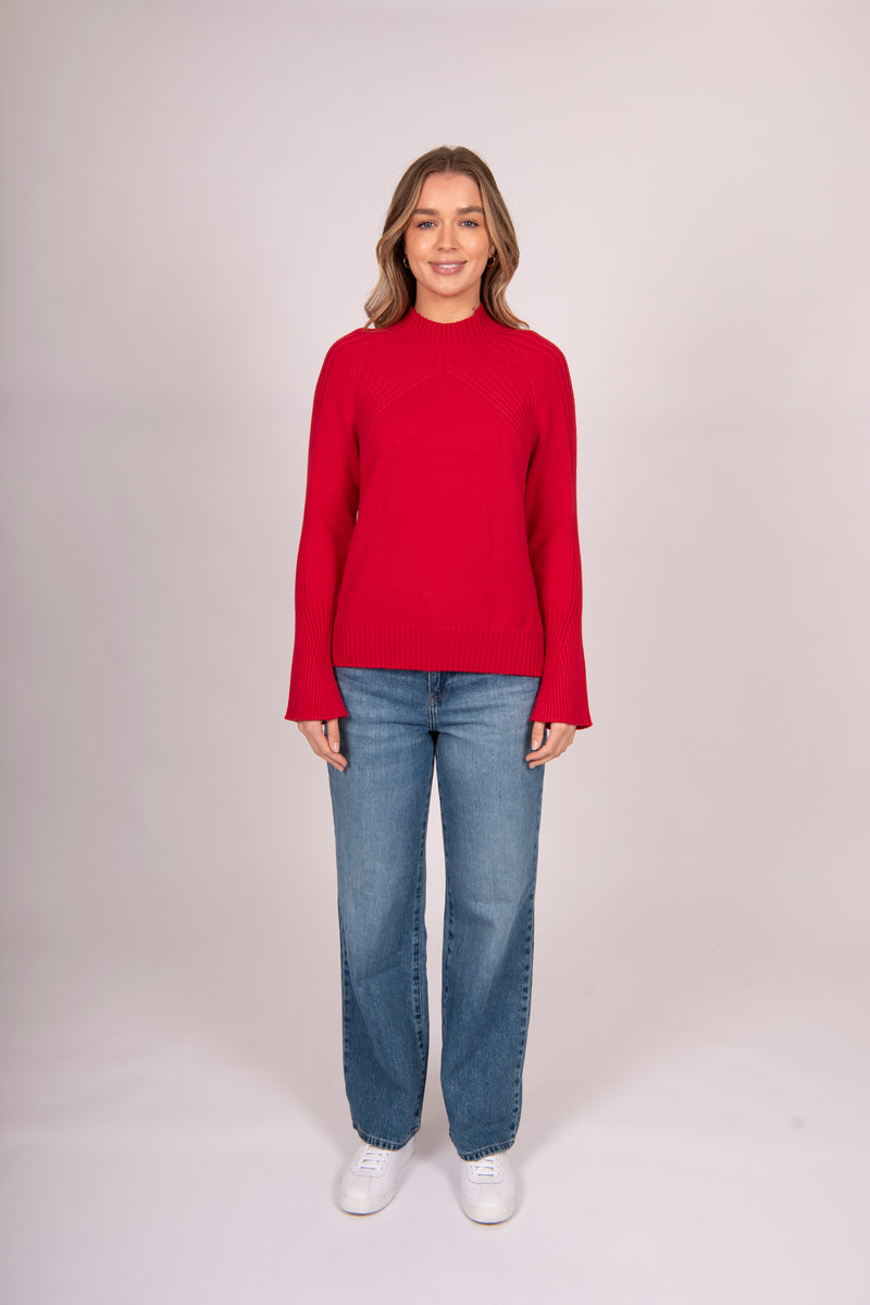 Bella - High Neck Rib Vee Pullover FB5401