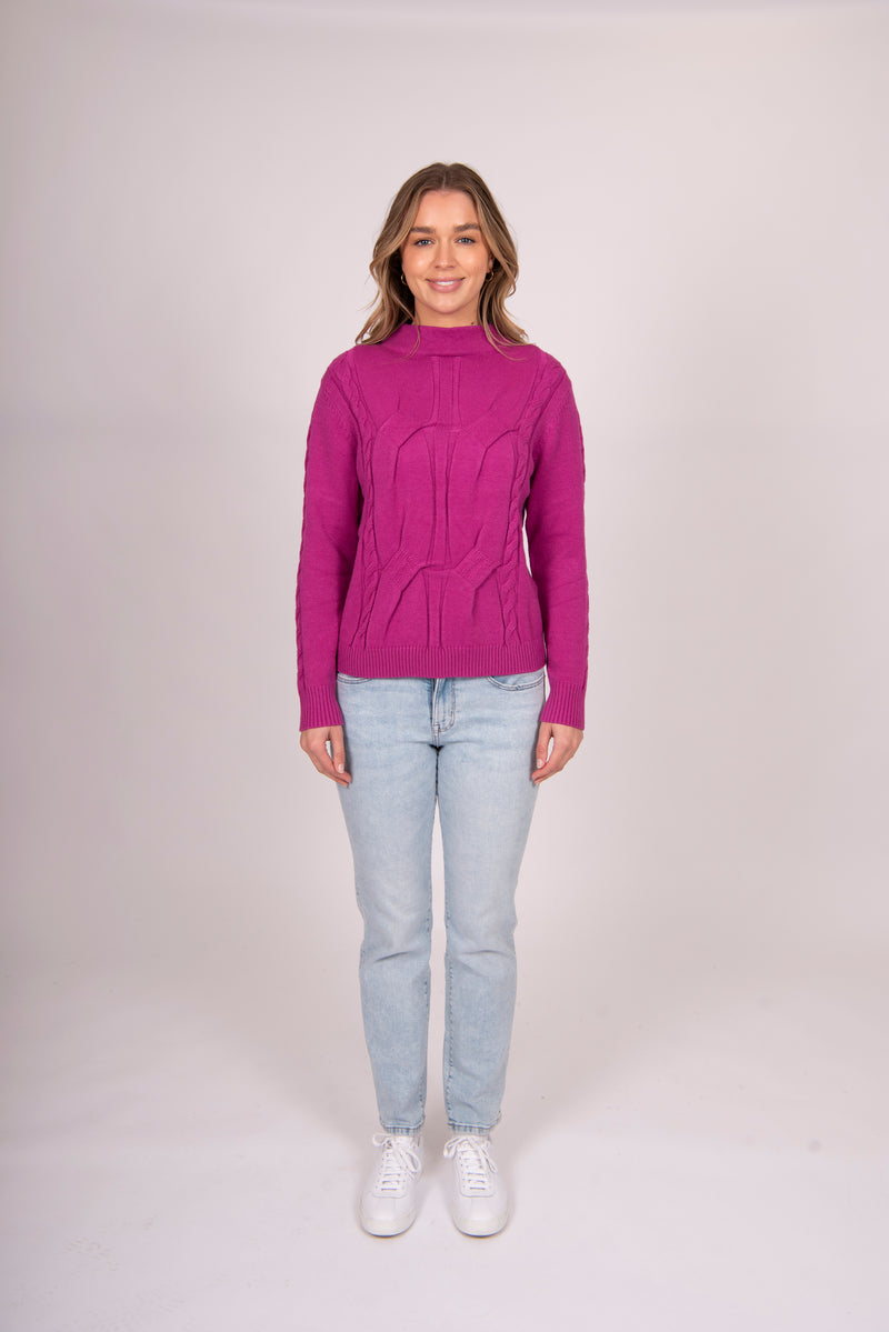 Bella - Funnel Neck Pullover with Cables FB5437